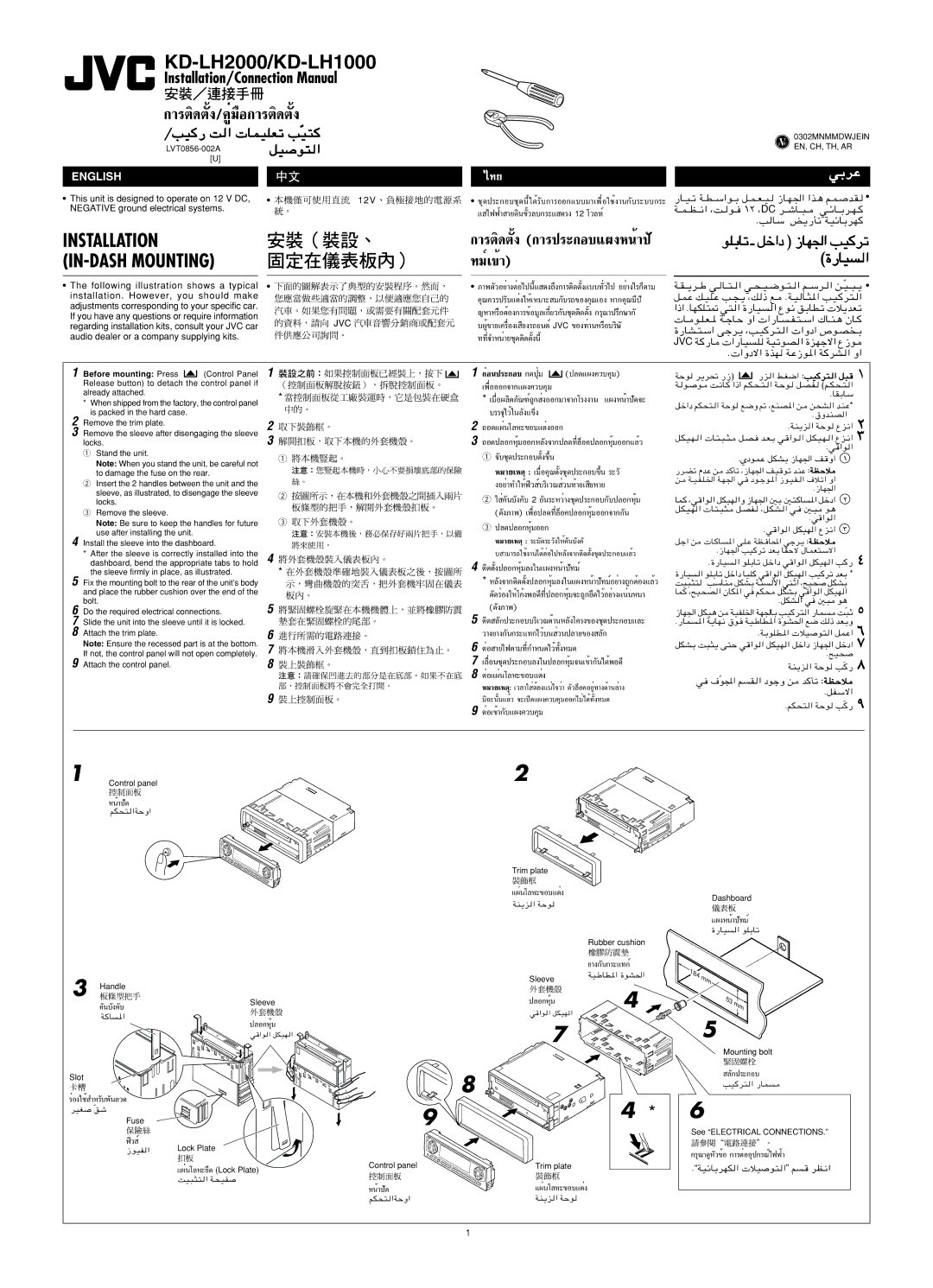 JVC IKD-LH2000 manual LVT0856-002A, Trim plate, Dashboard, Rubber cushion Handle, Sleeve, Fuse, Lock Plate, Mounting bolt 