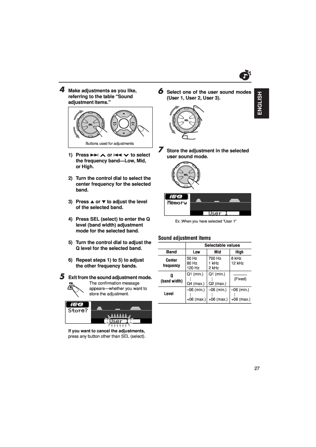 JVC IKD-LH2000 manual Sound adjustment items, English 