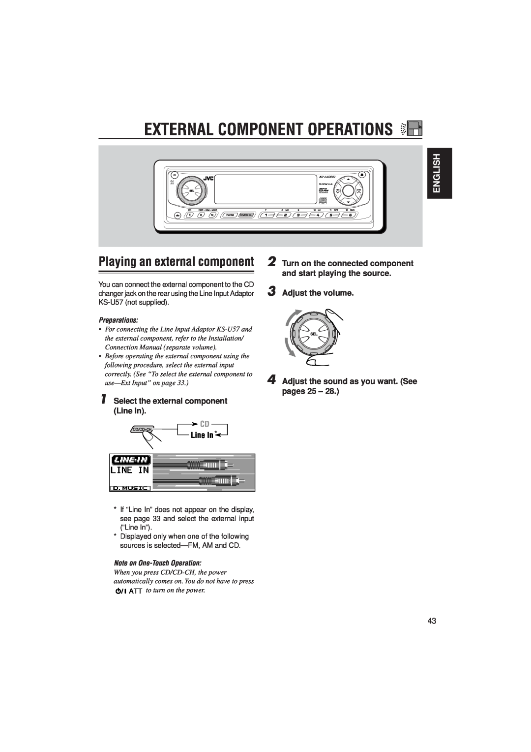 JVC IKD-LH2000 manual Playing an external component, External Component Operations, English, Preparations 