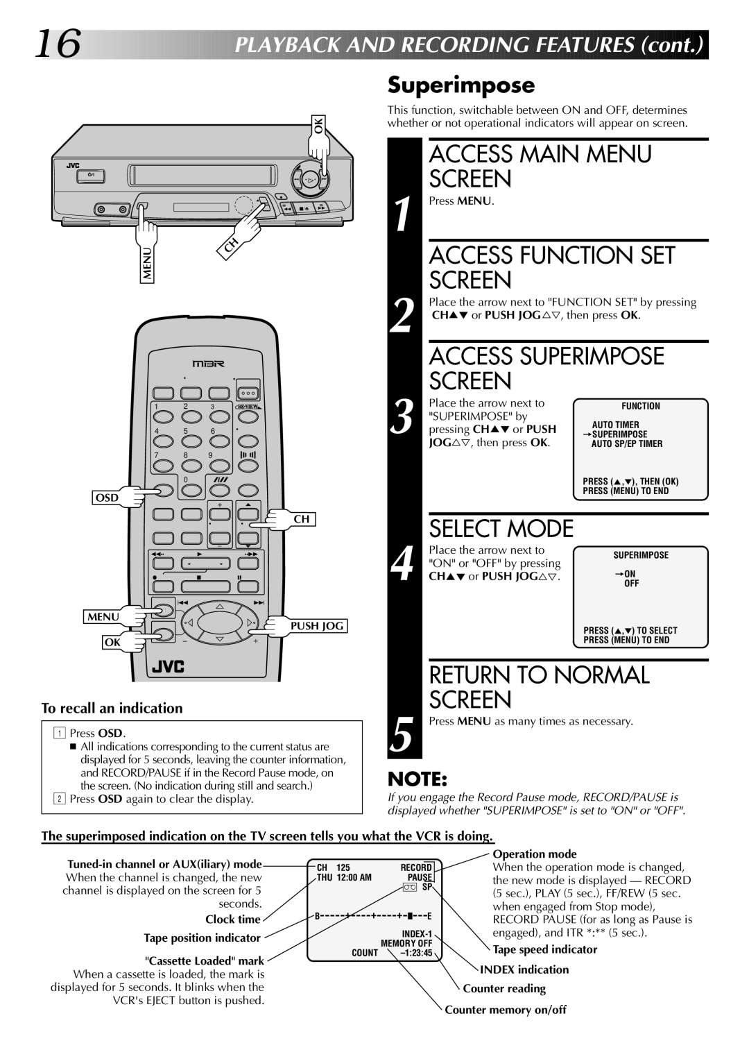 JVC InHR-J4404UM manual Access Function SET, Access Superimpose 