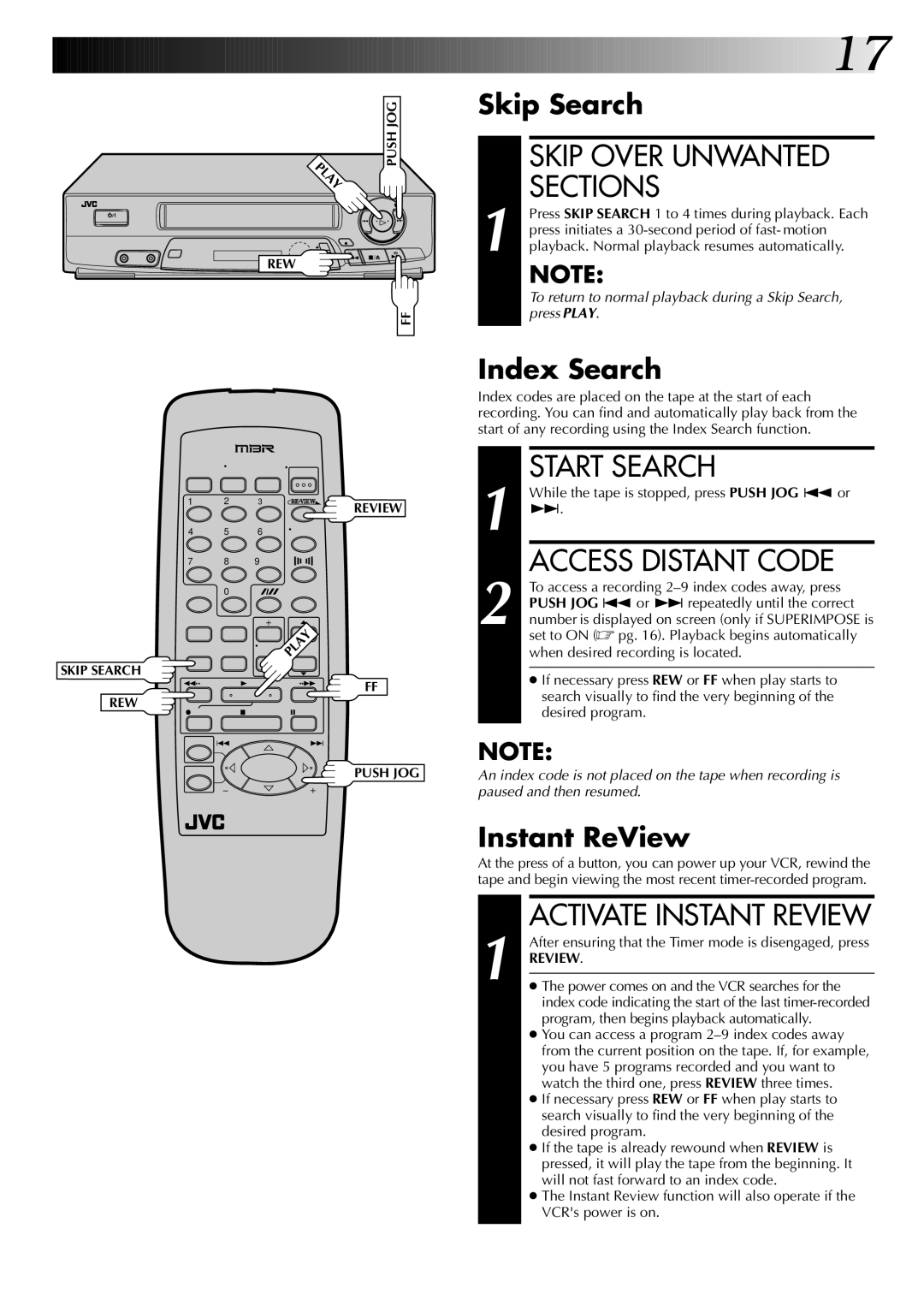 JVC InHR-J4404UM manual Skip Over Unwanted Sections, Start Search, Access Distant Code 