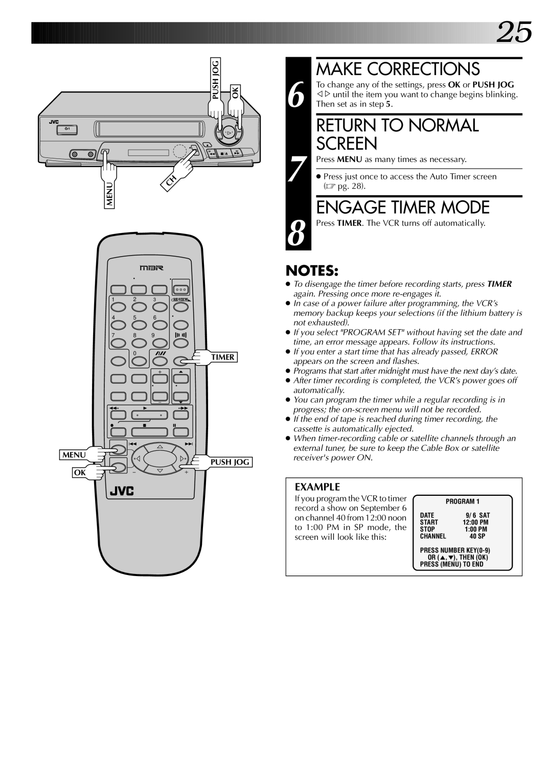 JVC InHR-J4404UM manual Engage Timer Mode, Until the item you want to change begins blinking, Then set as in step 