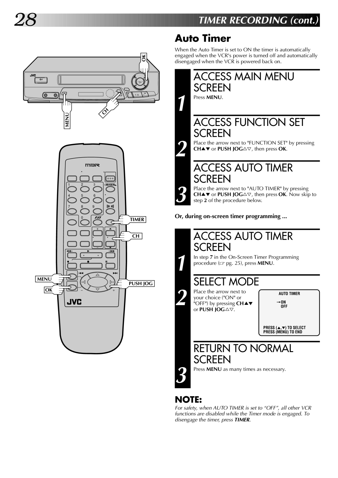 JVC InHR-J4404UM manual Access Auto Timer Screen, Or Push JOG%Þ 