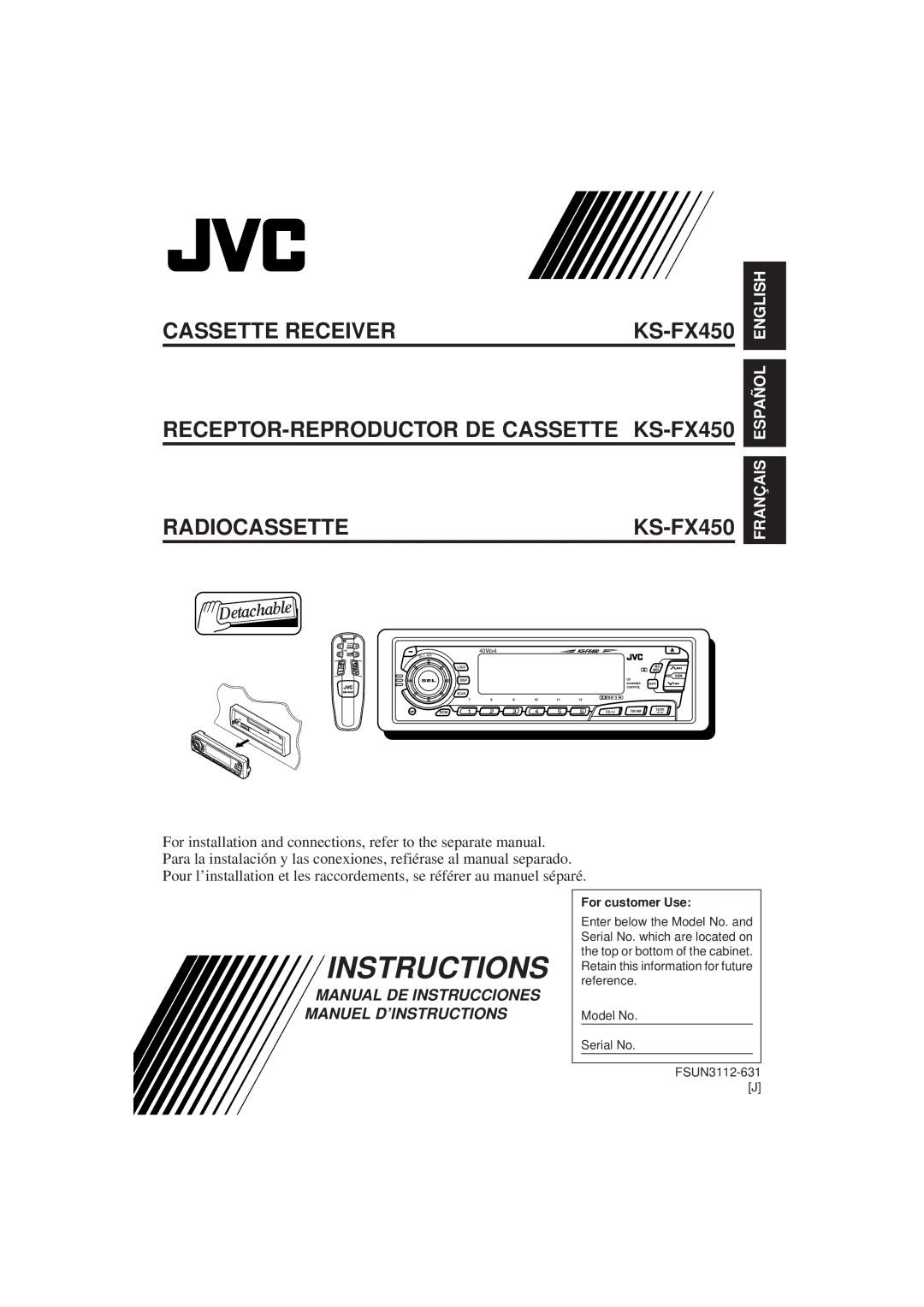 JVC Instructions manual RECEPTOR-REPRODUCTOR DE Cassette KS-FX450 Radiocassette 