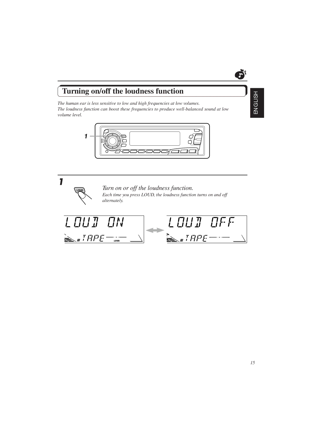 JVC Instructions manual Turning on/off the loudness function 