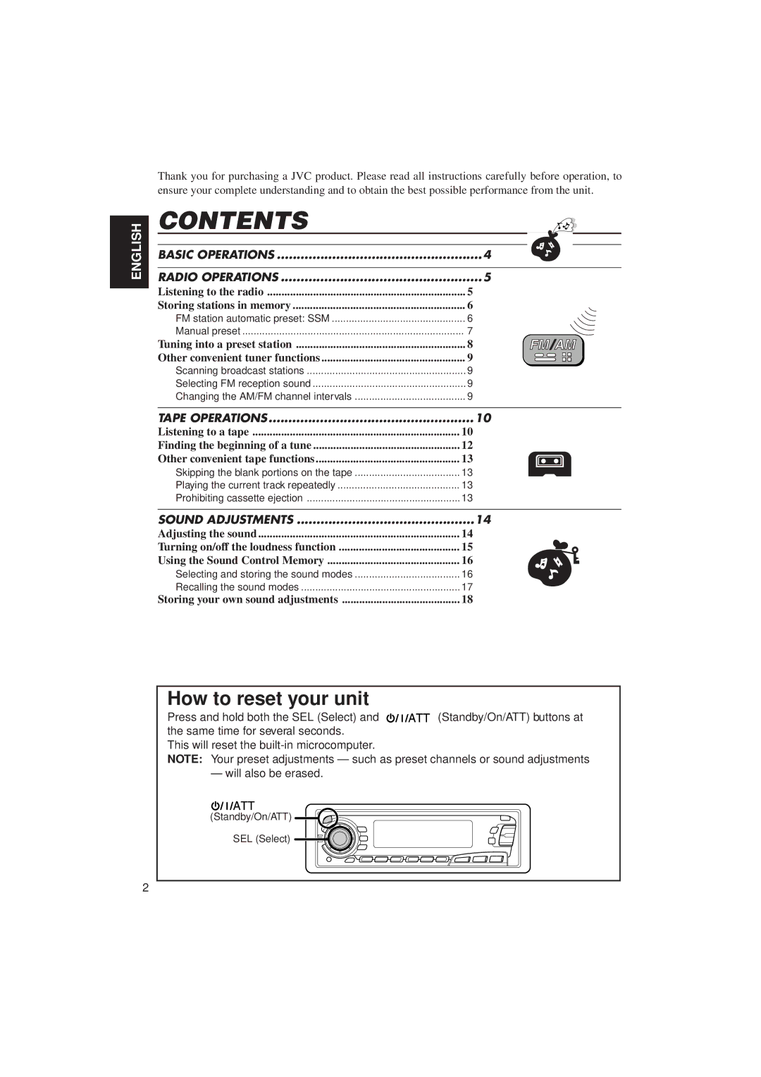 JVC Instructions manual Contents 