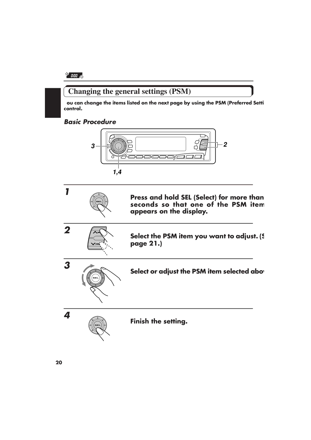 JVC Instructions manual Changing the general settings PSM, Basic Procedure 