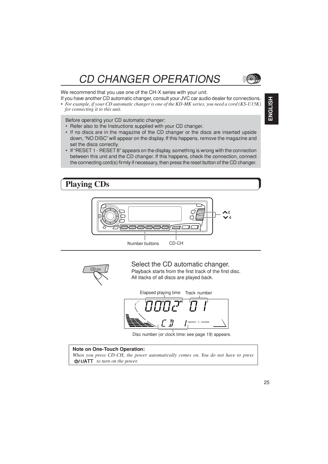 JVC Instructions manual CD Changer Operations, Playing CDs, Select the CD automatic changer 