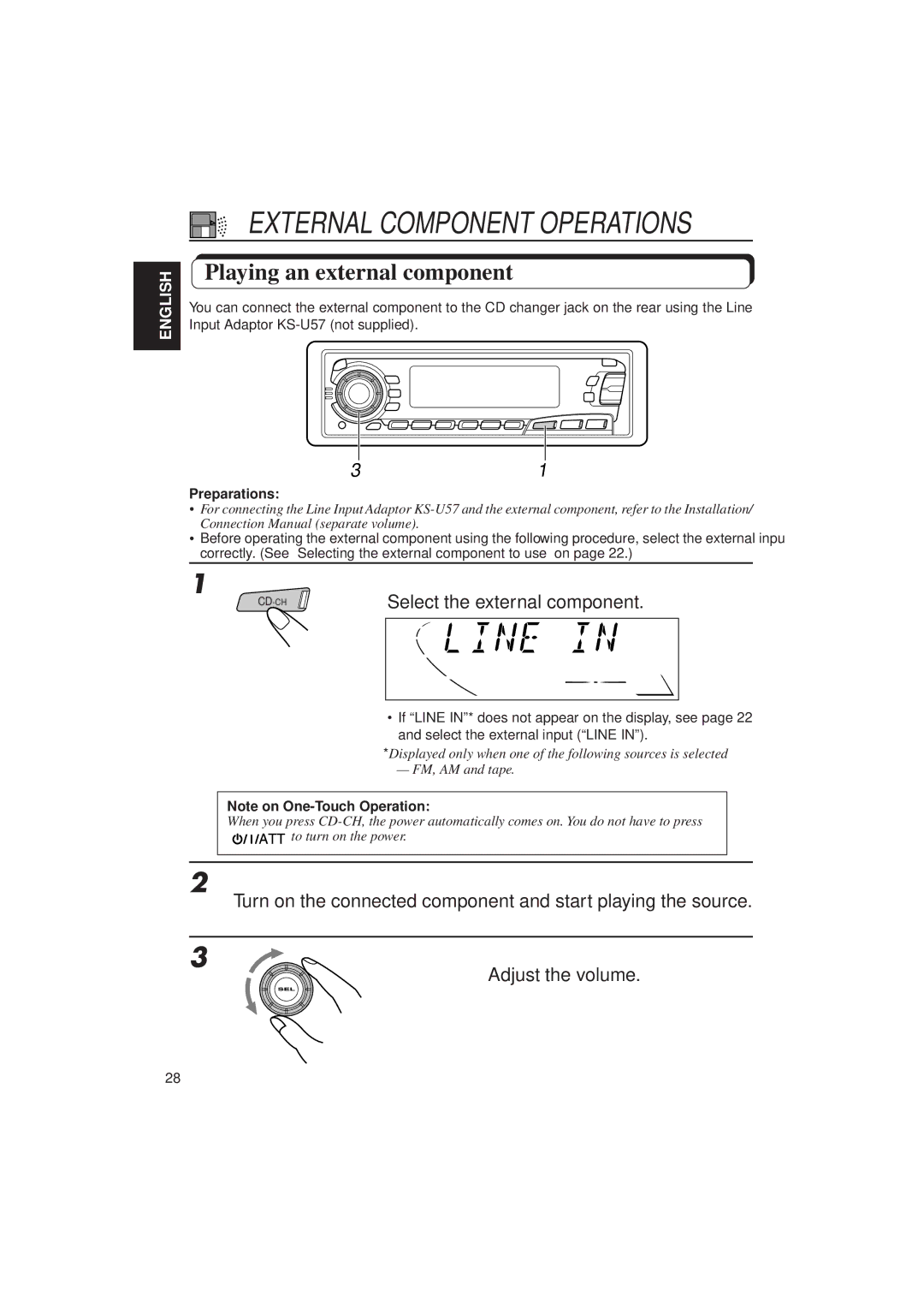 JVC Instructions manual Playing an external component, Preparations 