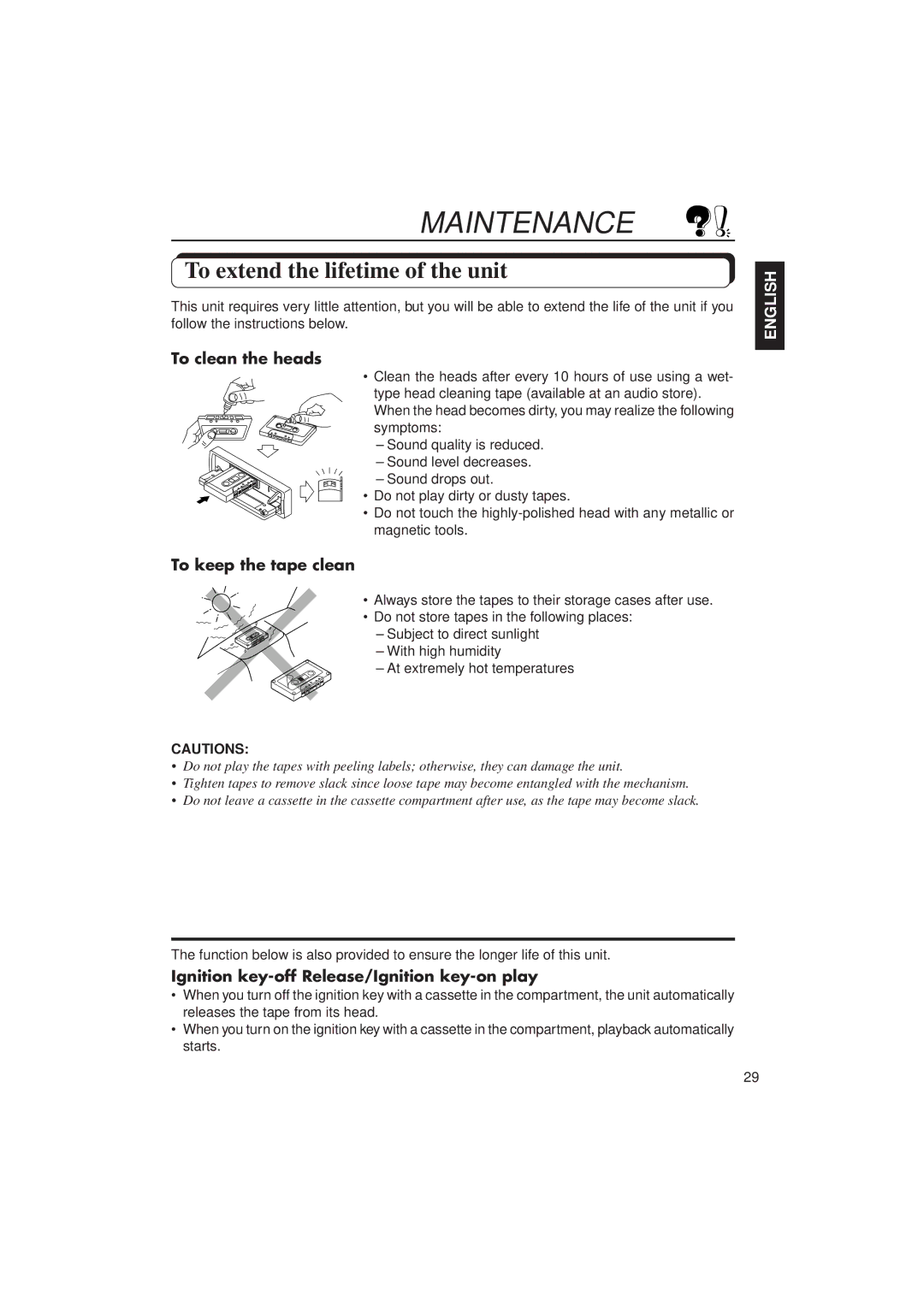 JVC Instructions manual Maintenance, To extend the lifetime of the unit 