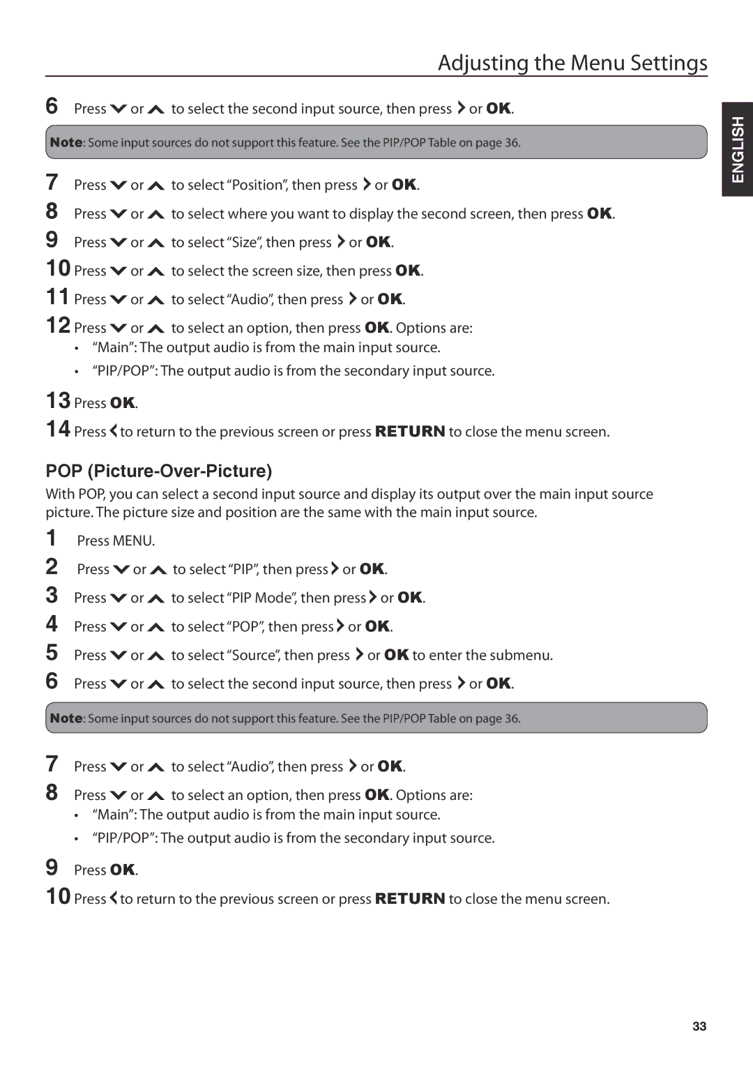 JVC JLC47BC3000-B user manual POP Picture-Over-Picture 