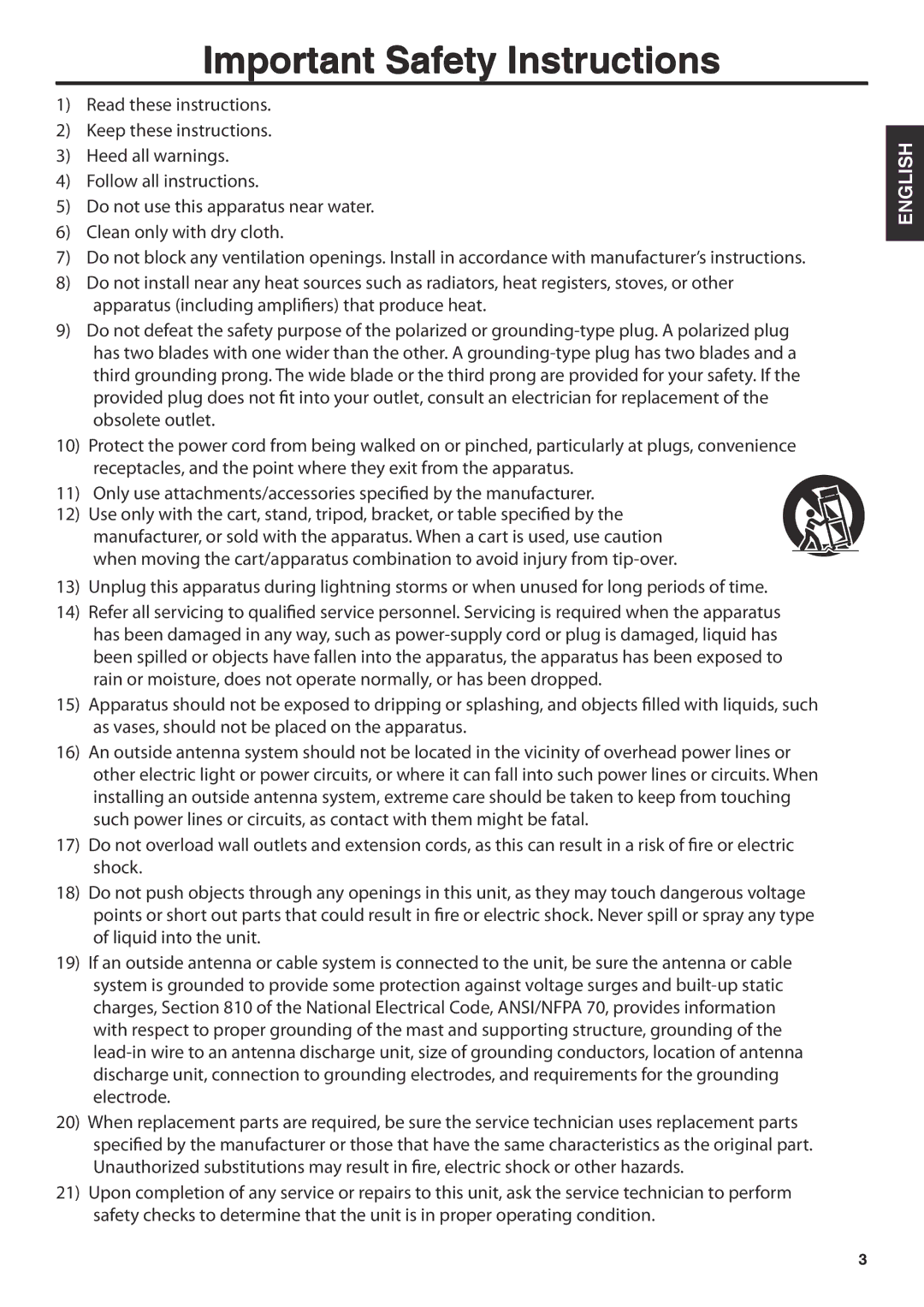 JVC JLC47BC3000-B user manual Important Safety Instructions 