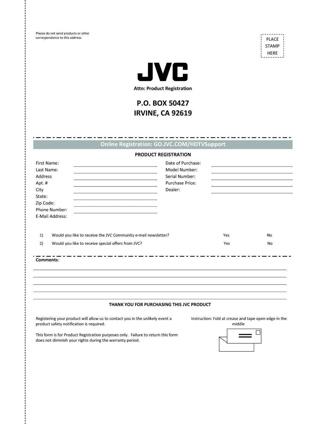 JVC JLC47BC3002-B, JLC42BC3002, JLC37BC3002-B, JLC32BC3002-B, JLC32BC3002B user manual Product Registration 