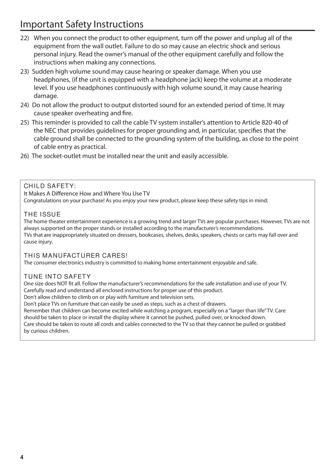 JVC JLC42BC3002, JLC47BC3002, JLC32BC3002, JLC37BC3002 user manual Important Safety Instructions 