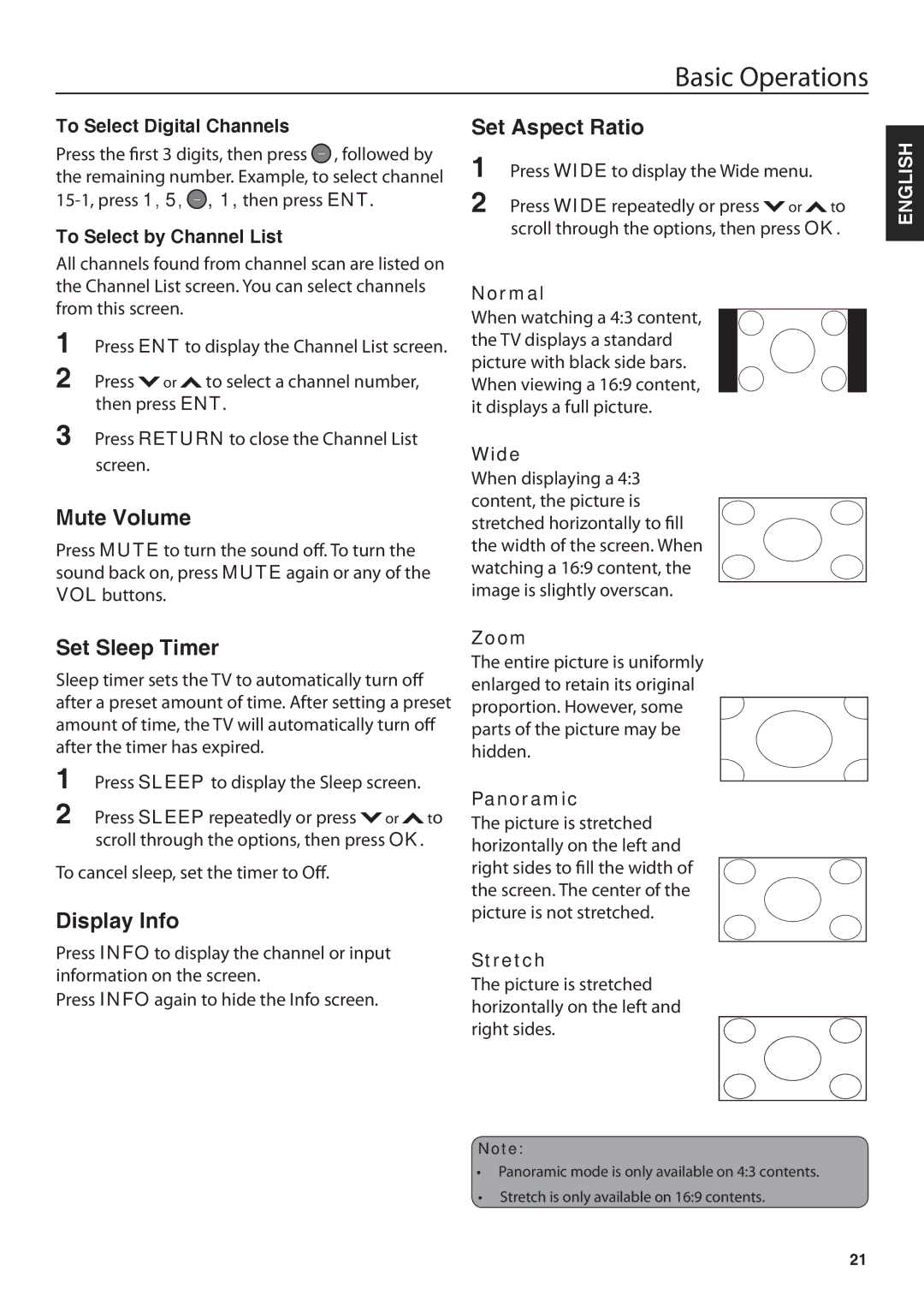 JVC JLE32BC3001, JLE42BC3001 user manual Mute Volume, Set Sleep Timer, Display Info, Set Aspect Ratio 