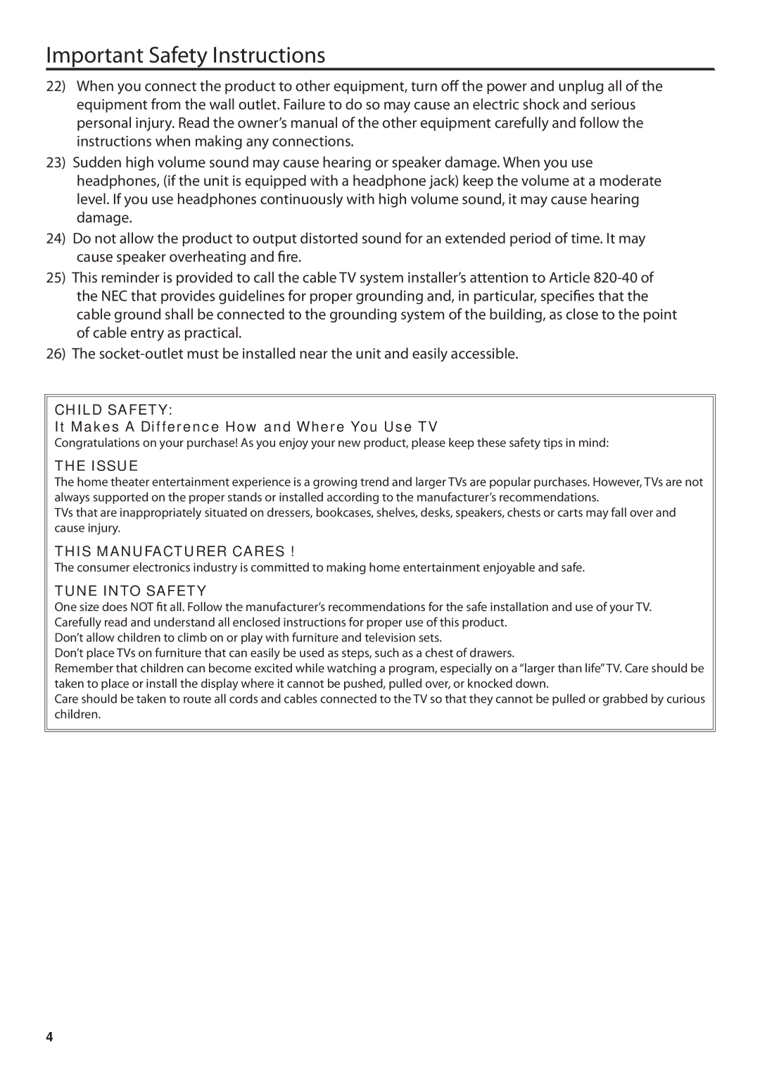 JVC JLE42BC3001, JLE32BC3001 user manual Important Safety Instructions 