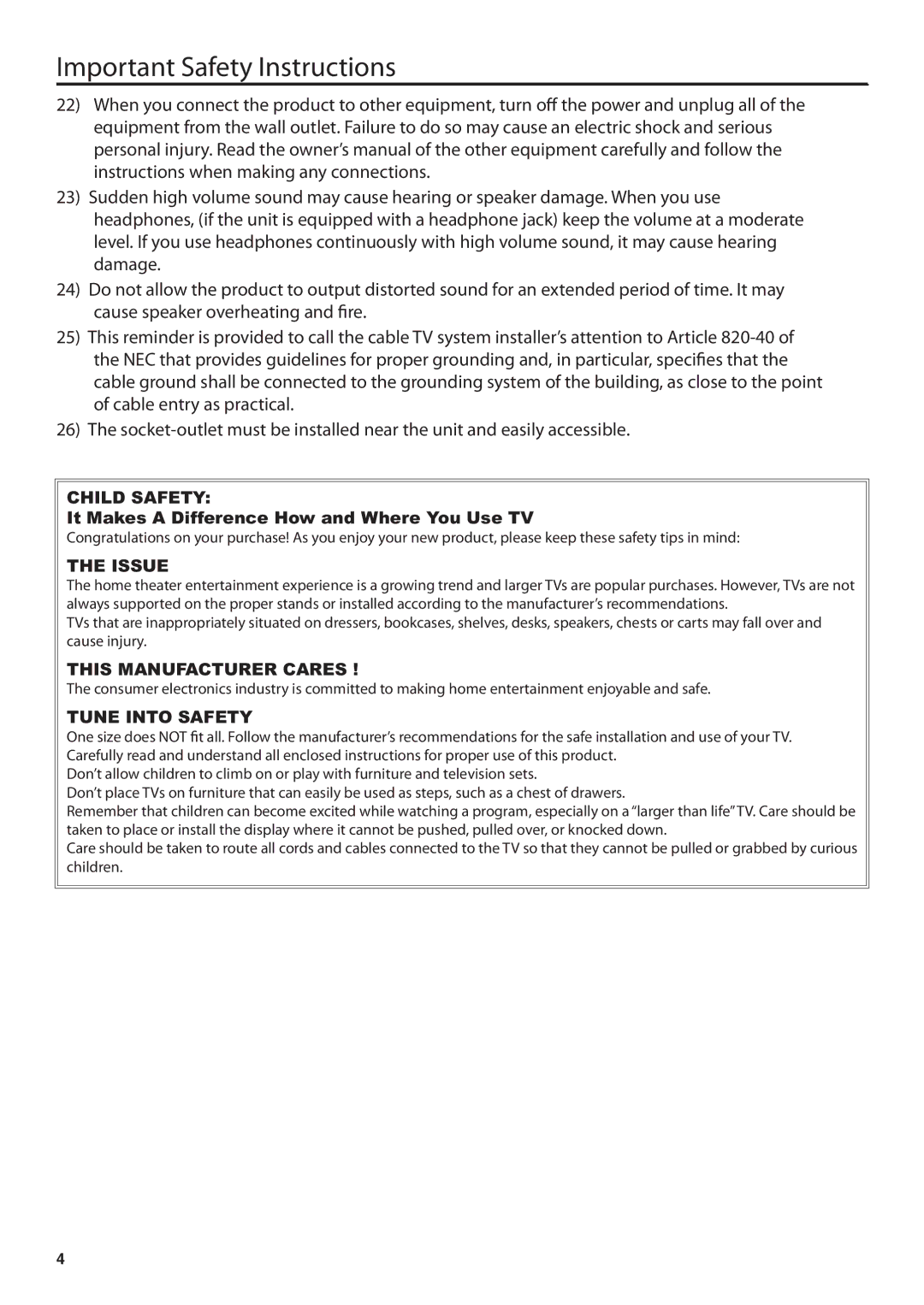 JVC JLE47BC3500 user manual Important Safety Instructions 