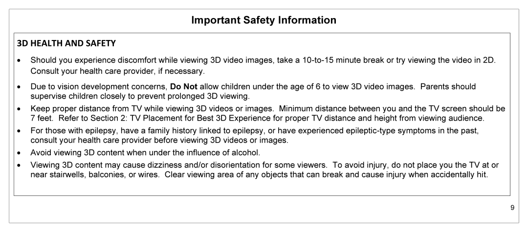 JVC JLE55SP4000 manual 3D Health and Safety 