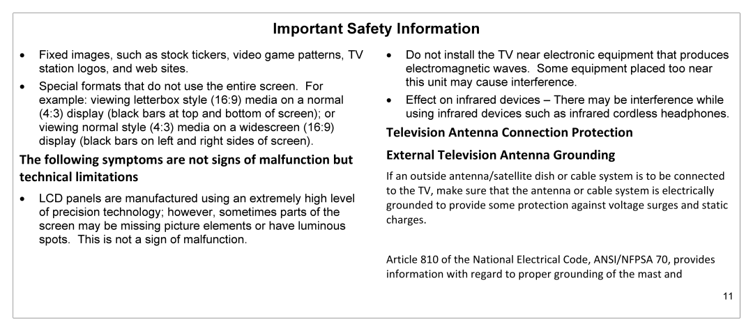 JVC JLE55SP4000 manual Important Safety Information 