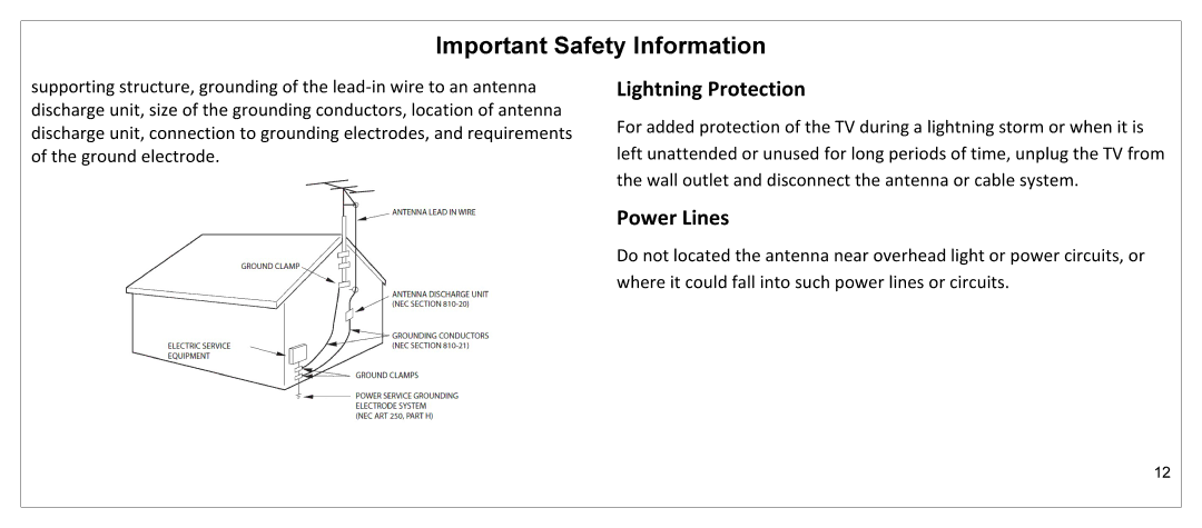 JVC JLE55SP4000 manual Lightning Protection, Power Lines 