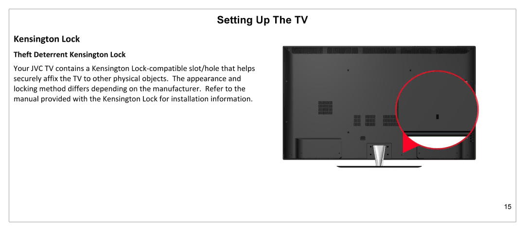 JVC JLE55SP4000 manual Theft Deterrent Kensington Lock 