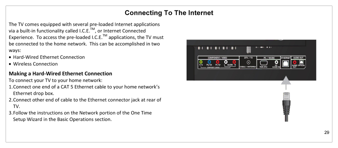 JVC JLE55SP4000 manual Connecting To The Internet, Making a Hard-Wired Ethernet Connection 