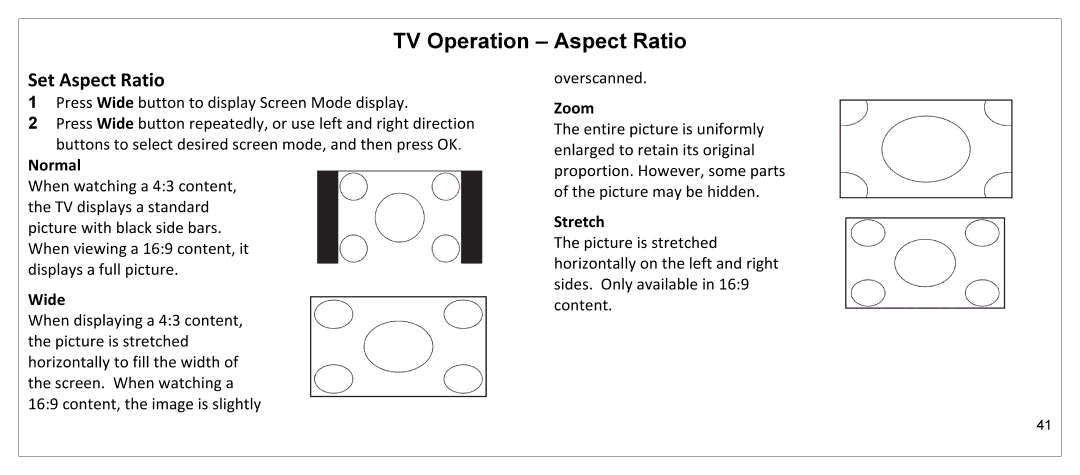 JVC JLE55SP4000 manual TV Operation Aspect Ratio, Set Aspect Ratio 