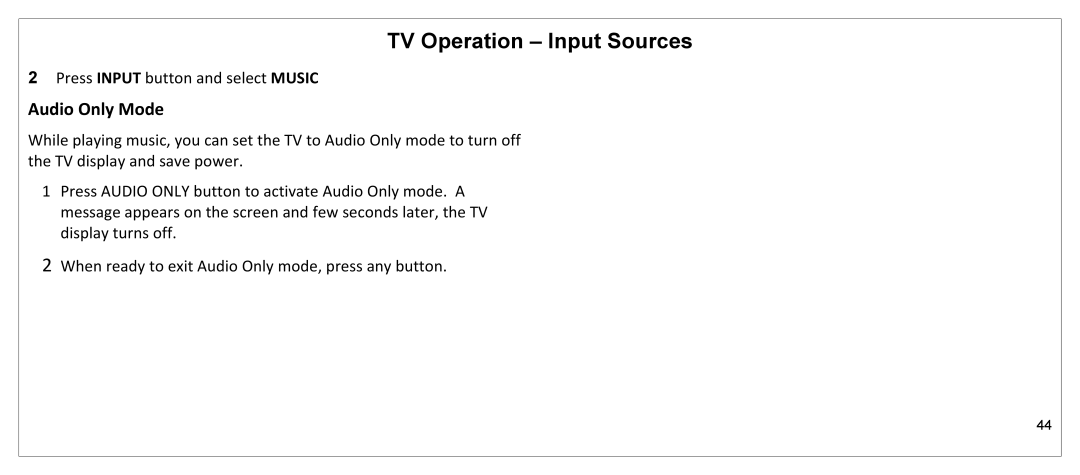 JVC JLE55SP4000 manual Audio Only Mode 