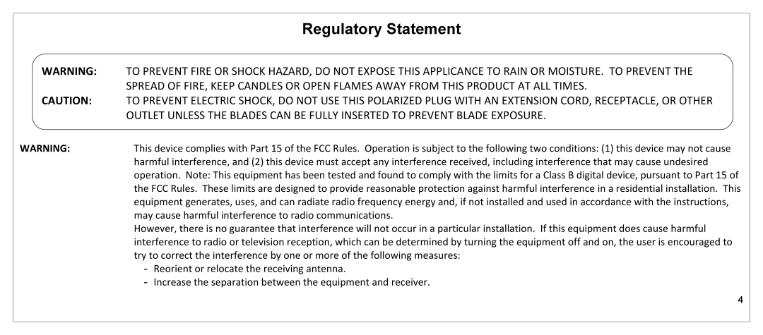 JVC JLE55SP4000 manual Regulatory Statement 