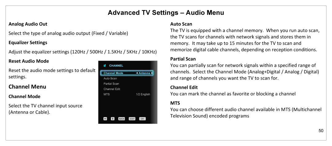 JVC JLE55SP4000 manual Channel Menu 