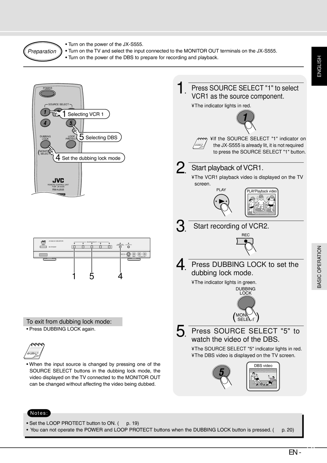 JVC JX-B555 manual To exit from dubbing lock mode 