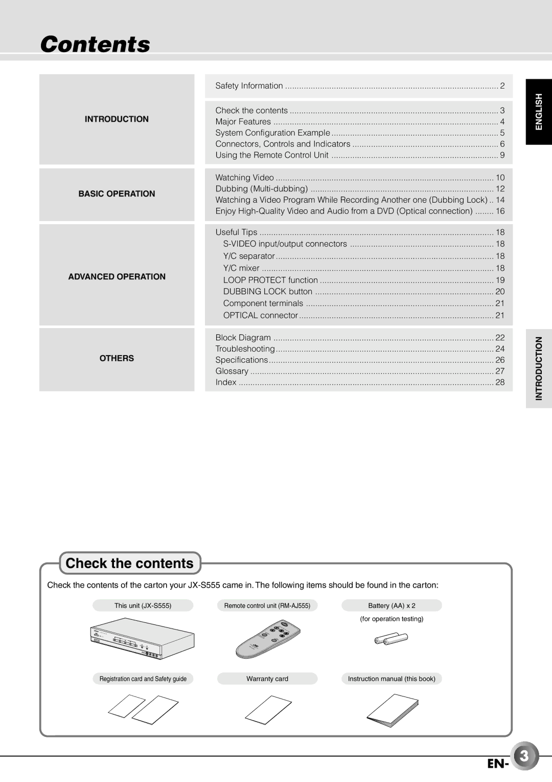 JVC JX-B555 manual Contents 