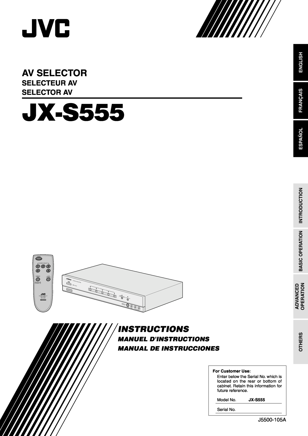 JVC JX-B555 manual Instructions, Selecteur Av Selector Av, JX-S555, Manuel Dinstructions Manual De Instrucciones, Advanced 
