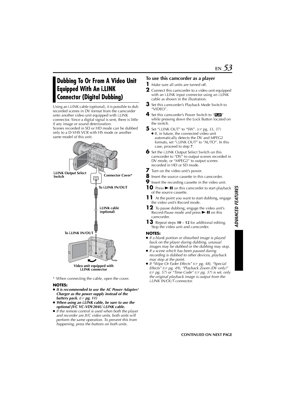 JVC JY-HD10 manual Equipped With An i.LINK, Dubbing To Or From a Video Unit 