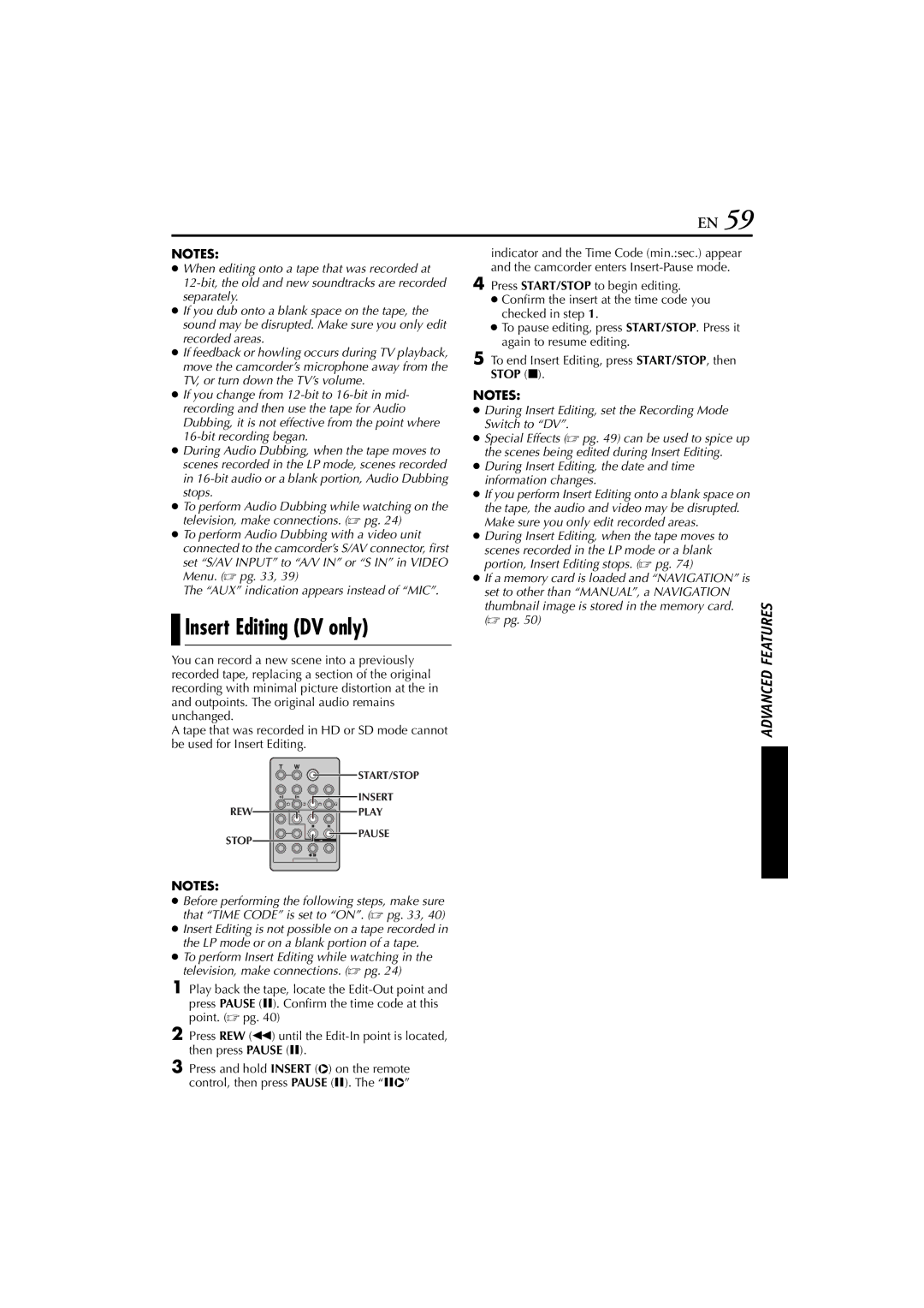 JVC JY-HD10 manual Insert Editing DV only, During Insert Editing, set the Recording Mode Switch to DV 