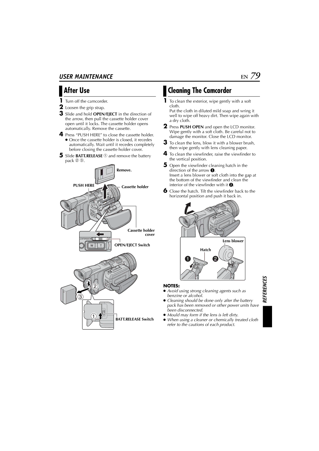 JVC JY-HD10 manual After Use, Cleaning The Camcorder 