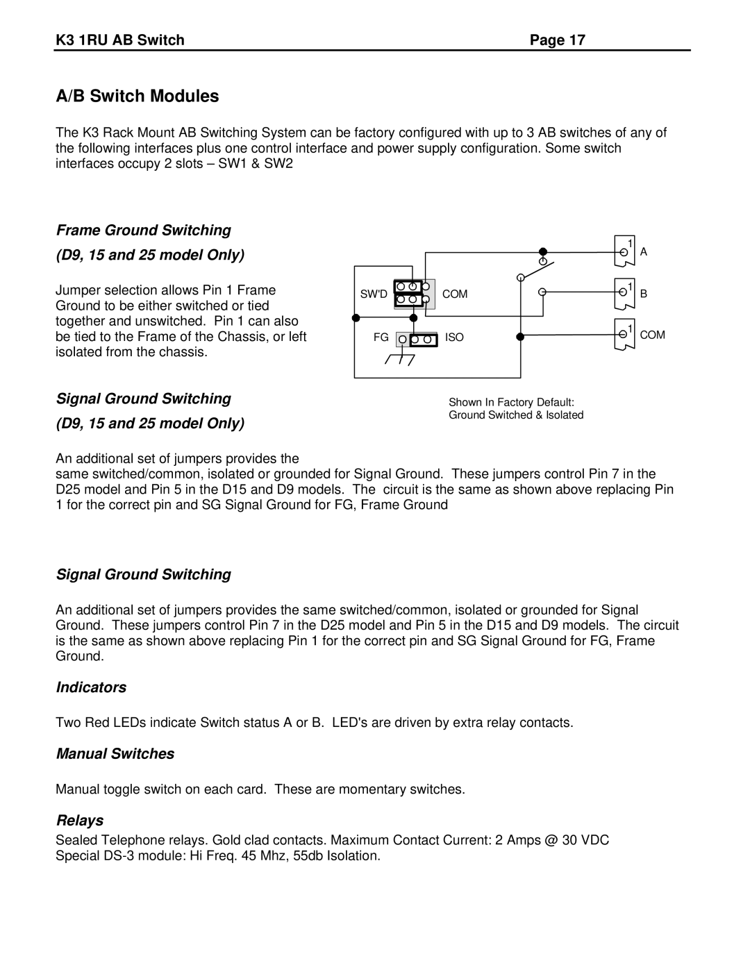 JVC K3-R specifications Switch Modules 