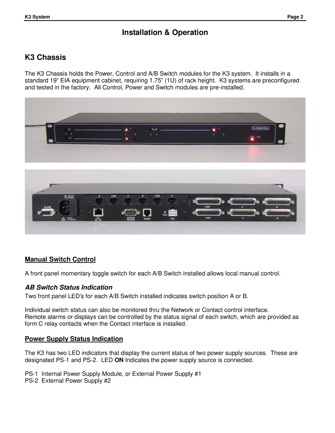 JVC K3-R specifications Installation & Operation K3 Chassis, AB Switch Status Indication 