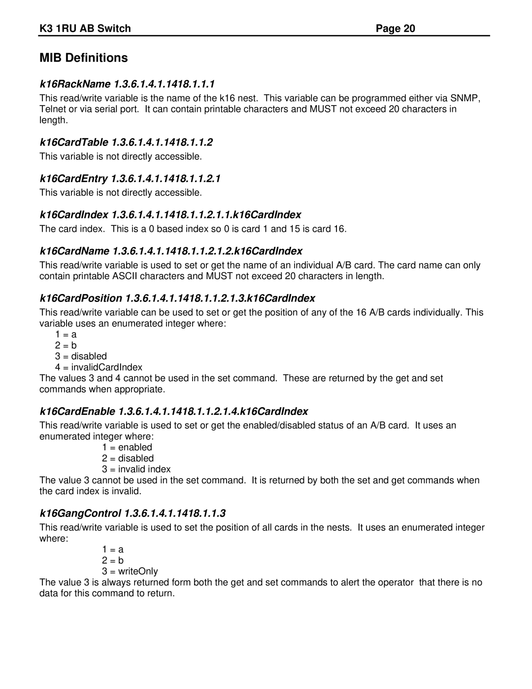 JVC K3-R specifications MIB Definitions 