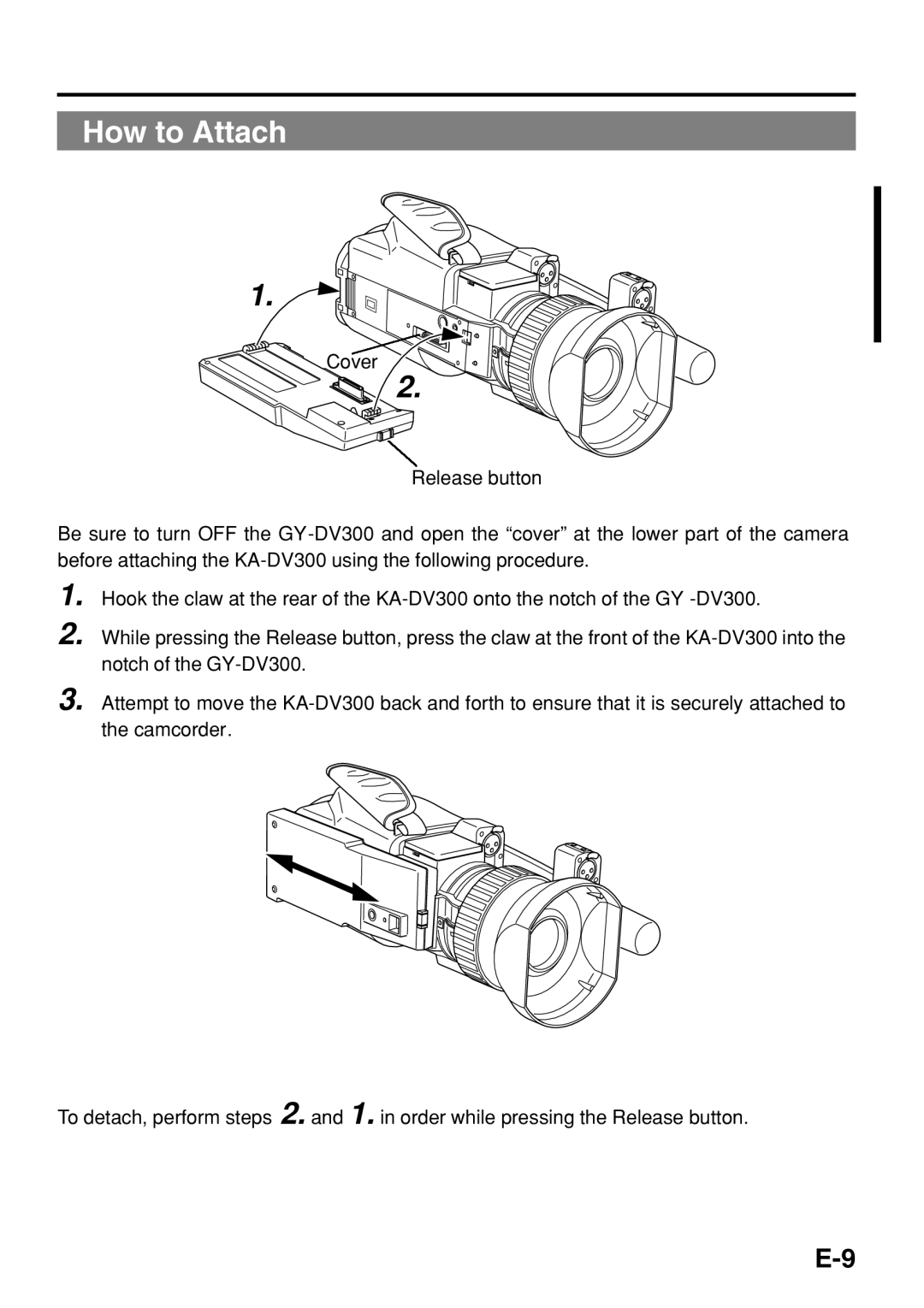 JVC KA-DV300 manual How to Attach 