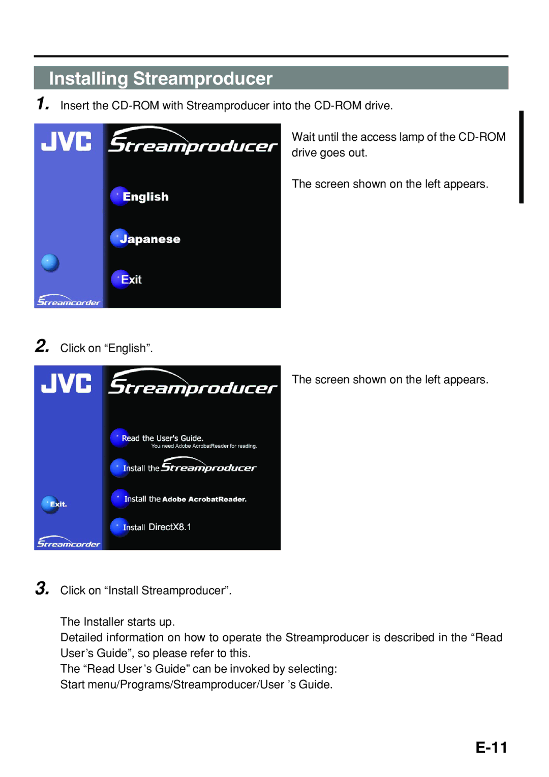 JVC KA-DV300 manual Installing Streamproducer 