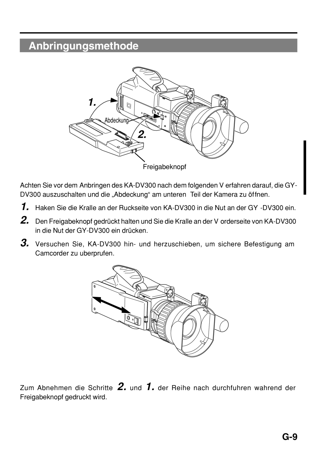 JVC KA-DV300 manual Anbringungsmethode 