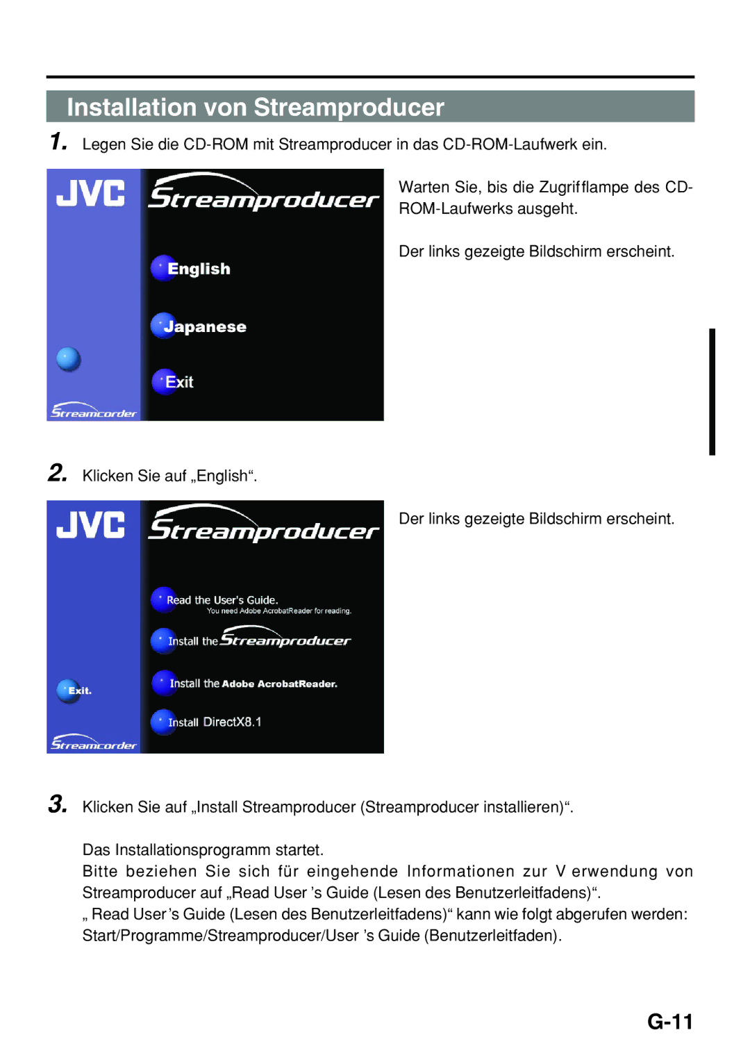 JVC KA-DV300 manual Installation von Streamproducer 