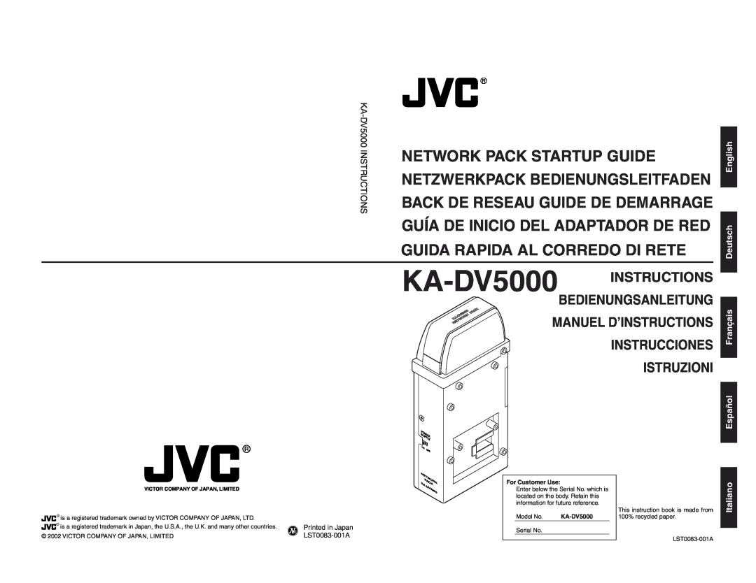 JVC manual Bedienungsanleitung, Manuel D’Instructions, Instrucciones, Istruzioni, KA-DV5000 INSTRUCTIONS, Italiano 