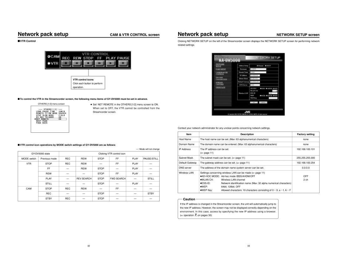 JVC KA-DV5000 manual VTR Control VTR control icons, Set NET Remote in the Others 1/2 menu screen to on, Streamcorder screen 