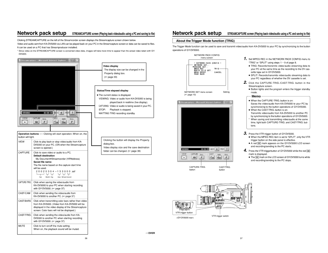 JVC KA-DV5000 manual About the Trigger Mode function Trig, Video display, Status/Time elapsed display, Default destination 