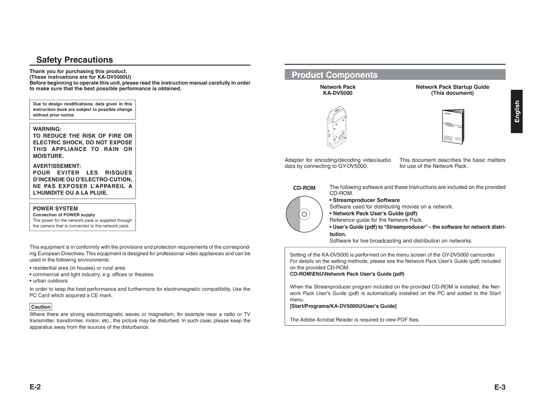 JVC KA-DV5000 manual Safety Precautions, Product Components 