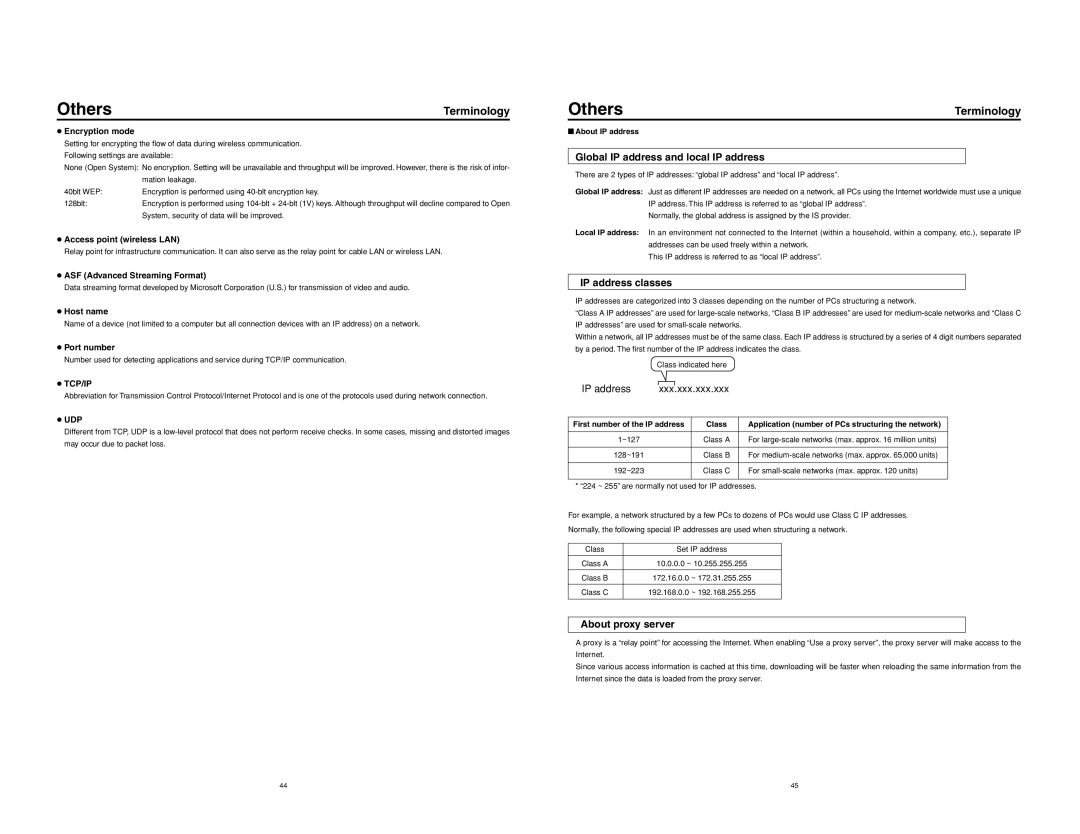 JVC KA-DV5000 manual Global IP address and local IP address, IP address classes, About proxy server 