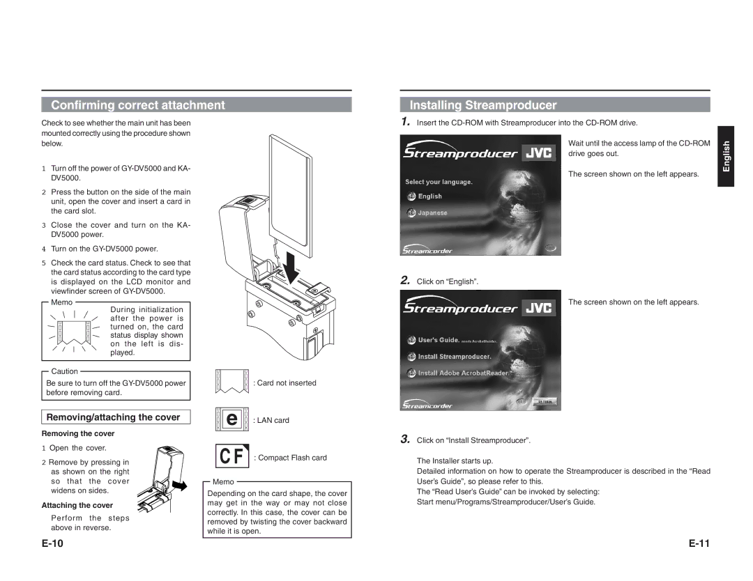 JVC KA-DV5000 manual Confirming correct attachment, Installing Streamproducer 