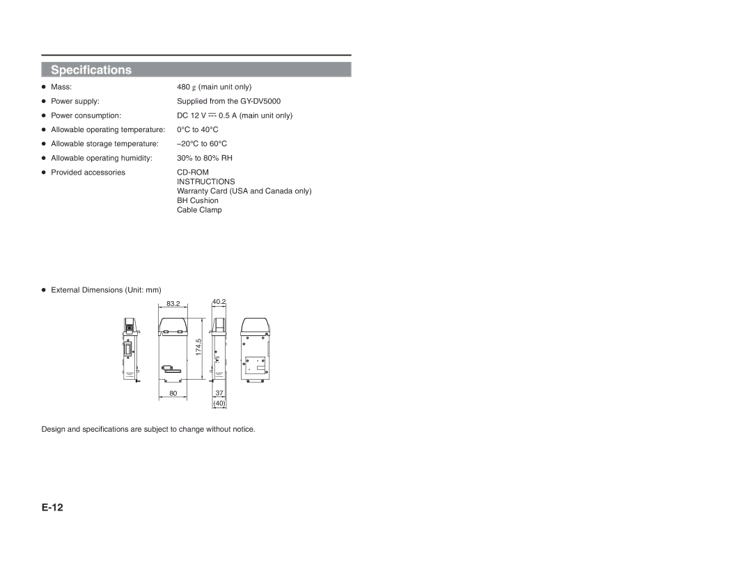 JVC KA-DV5000 manual Specifications, Instructions 